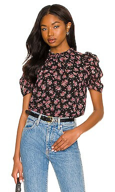 1. STATE Short Sleeve Blouse in Gold Foil Floral Chiffon from Revolve.com | Revolve Clothing (Global)