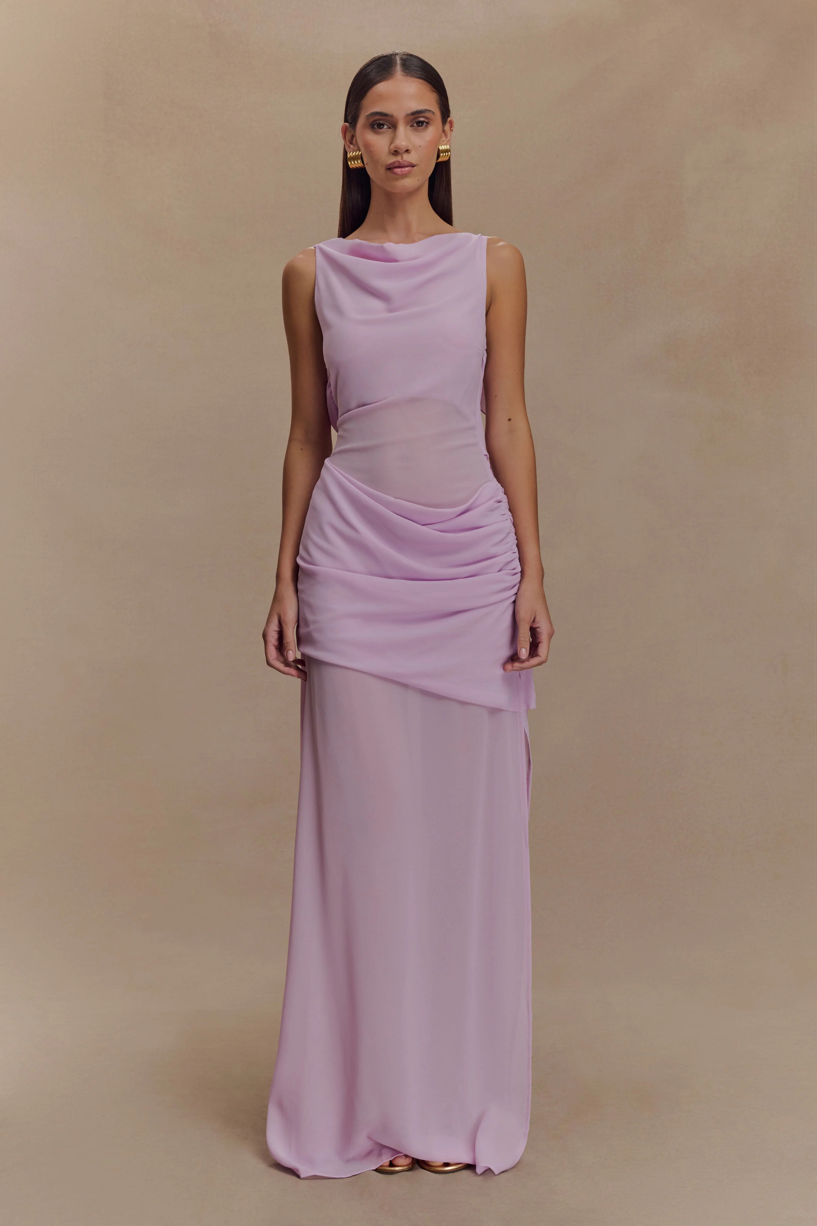 Daria Draped Chiffon Maxi Dress - Light Lilac | MESHKI US
