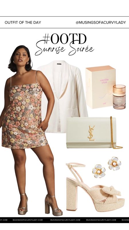 Today’s outfit of the day✨🤍

Vacation Outfit, Plus Size Fashion, Outfit Inspo, Coquette, Floral Sequin Mini Dress, TSL Bag, White Blazer, Flower Earrings, Platform Heels, Perfume, California Outfit

#LTKbeauty #LTKstyletip #LTKplussize