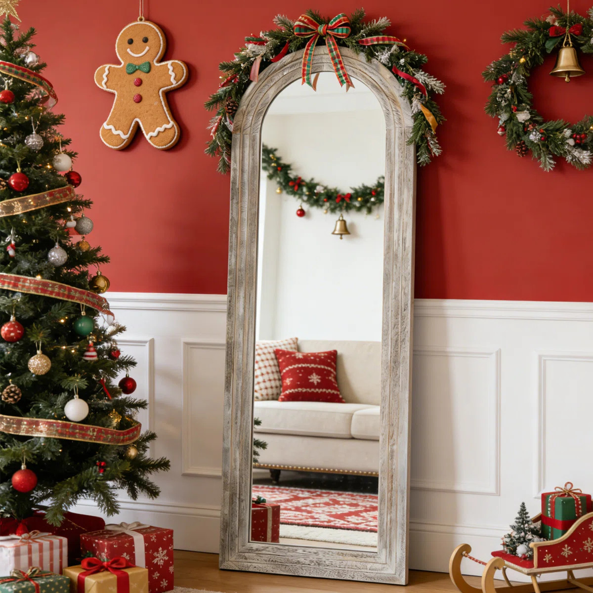 Arched Full-Length Mirror - Solid Paulownia Wood Frame, Rustic Whitewashed Finish, Multi-Size Opt... | Wayfair North America