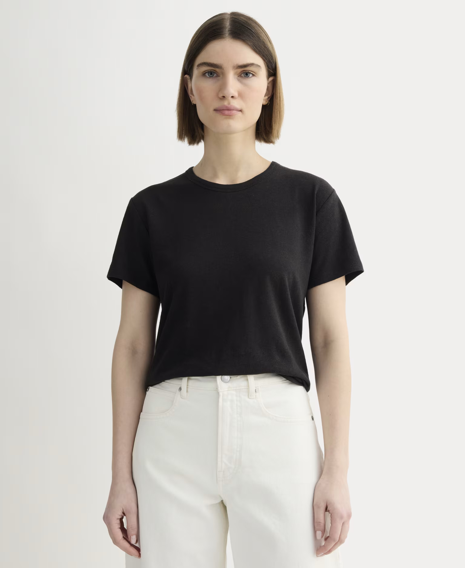 Women's Box-Cut T-Shirt in Cotton Linen by Everlane in Black, Size XS | Everlane
