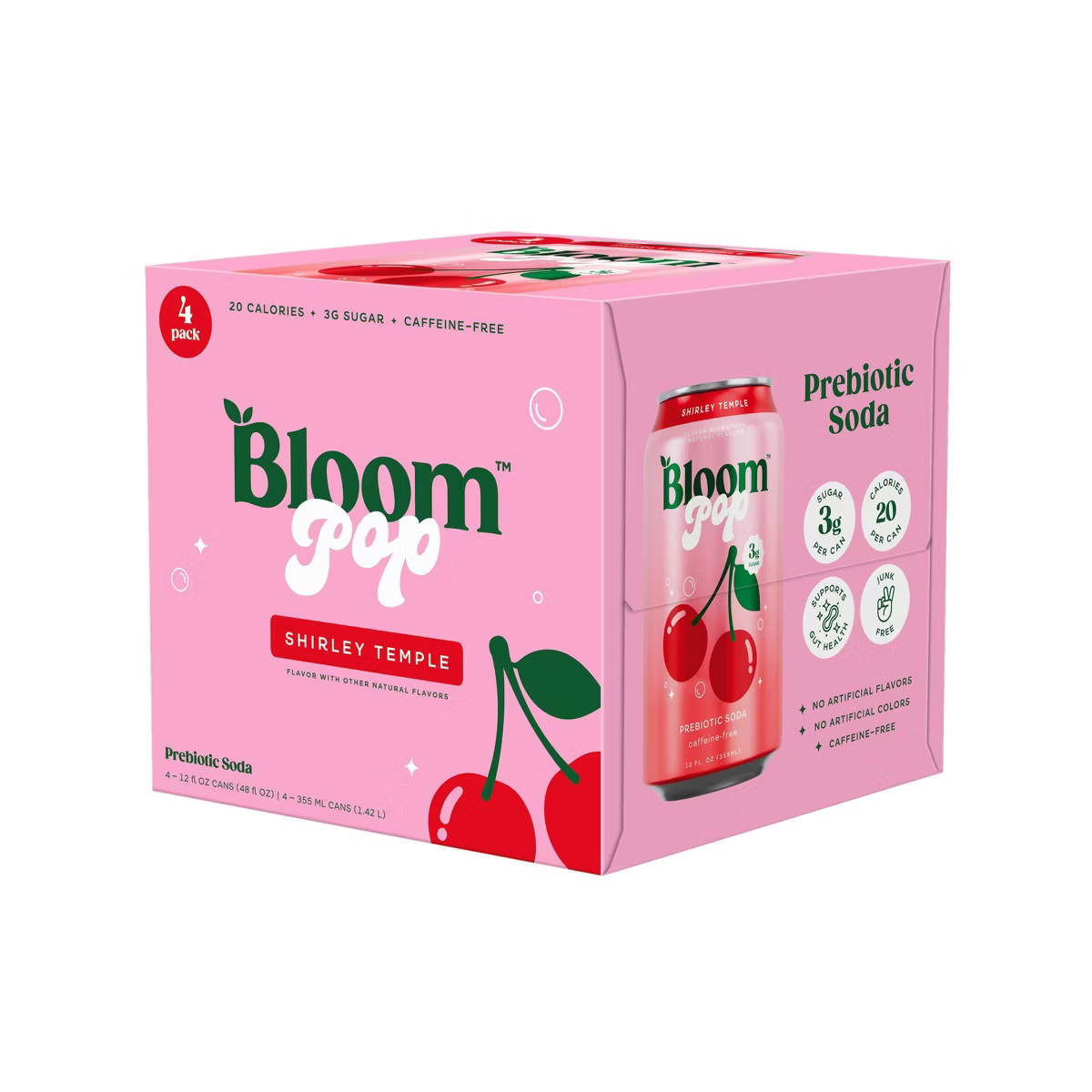 BLOOM NUTRITION Bloom Pop Prebiotic Soda - Shirley Temple - 4pk/12 fl oz Cans | Target