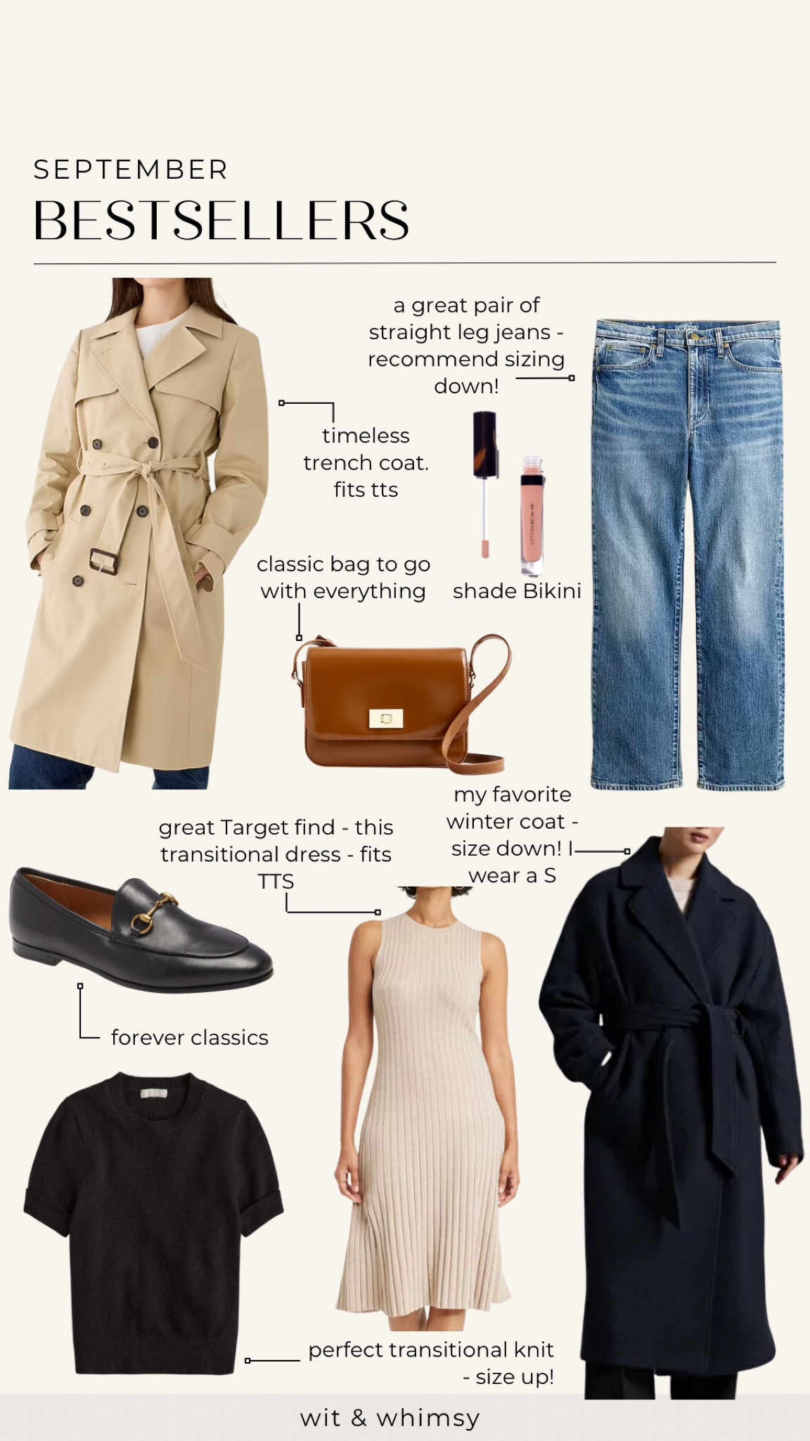 September bestsellers!
Trench coat
Straight leg jeans
Loafers
Wrap coat
Knit dress from target
Short sleeve sweater
Fall classics
Fall outfits
Shoulder bag
Lip gloss 