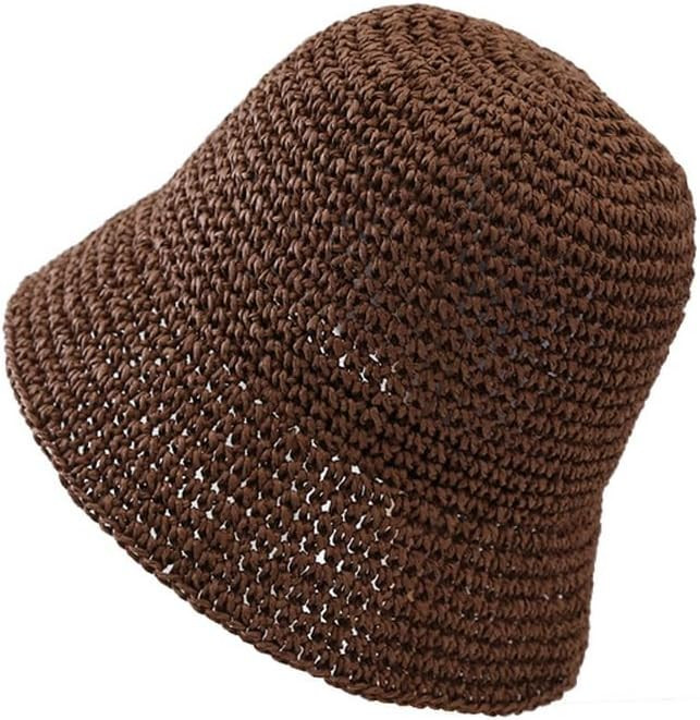 Women's Straw Bucket Hat Summer Mesh Woven Sun Beach Hat Foldable Fisherman Caps Hats | Amazon (US)