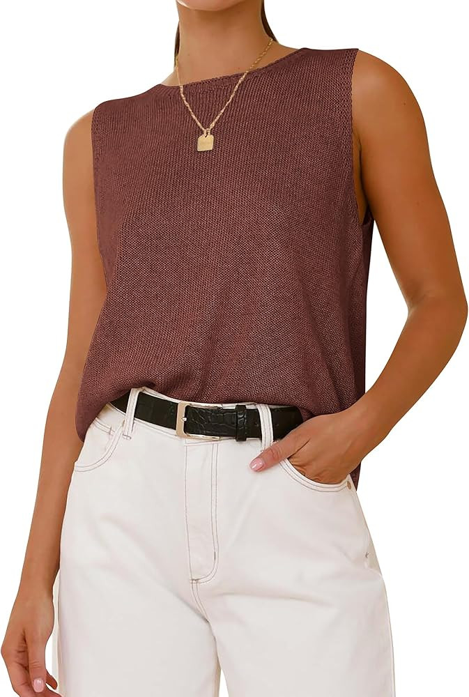 BTFBM Women's Sleeveless Sweater Vest 2025 Summer Crew Neck Ribbed Knit Lightweight Pullover Casu... | Amazon (US)