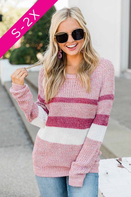 Just Think Of Me Pink Colorblock Sweater SALE | The Pink Lily Boutique