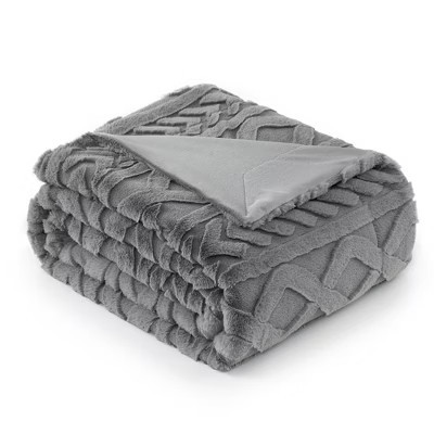 Cozy Bliss Jacquard Cable Knit Throw Blanket Soft Plush Faux Fur Throw Blanket for Couch Sofa Bed Living Room Bedroom,Gray,Twin (60"x80") | Target
