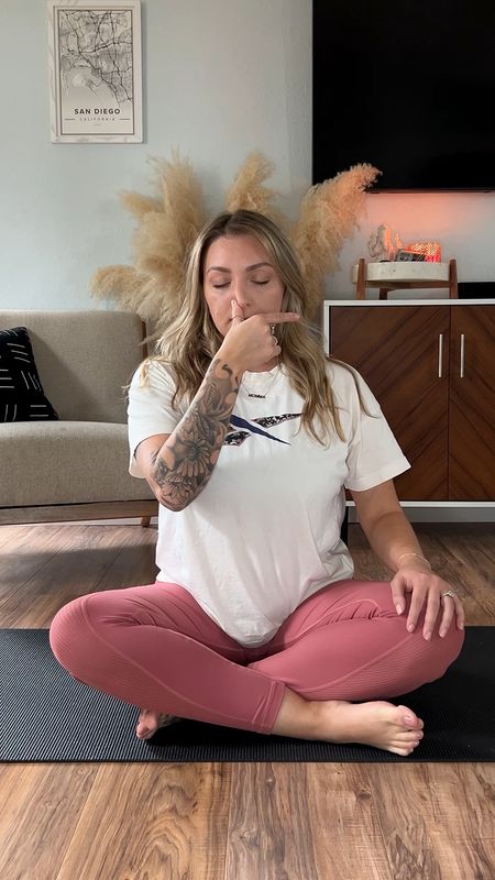 My favorite pranayama meditation technique right now - Alternate nostril breathing. Linking some of my favorite yoga essentials for your home yoga practice.

workout leggings, yoga mat, yoga accessories, yoga blanket, living room decor ideas, boho living room style, Ganesh statue

#LTKhome #LTKfamily #LTKfitness