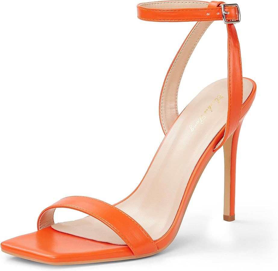 Elisabet Tang Women's Stiletto Heels Ankle Strap Open Square Toe Heeled Sandals Sexy Comfort Stra... | Amazon (US)