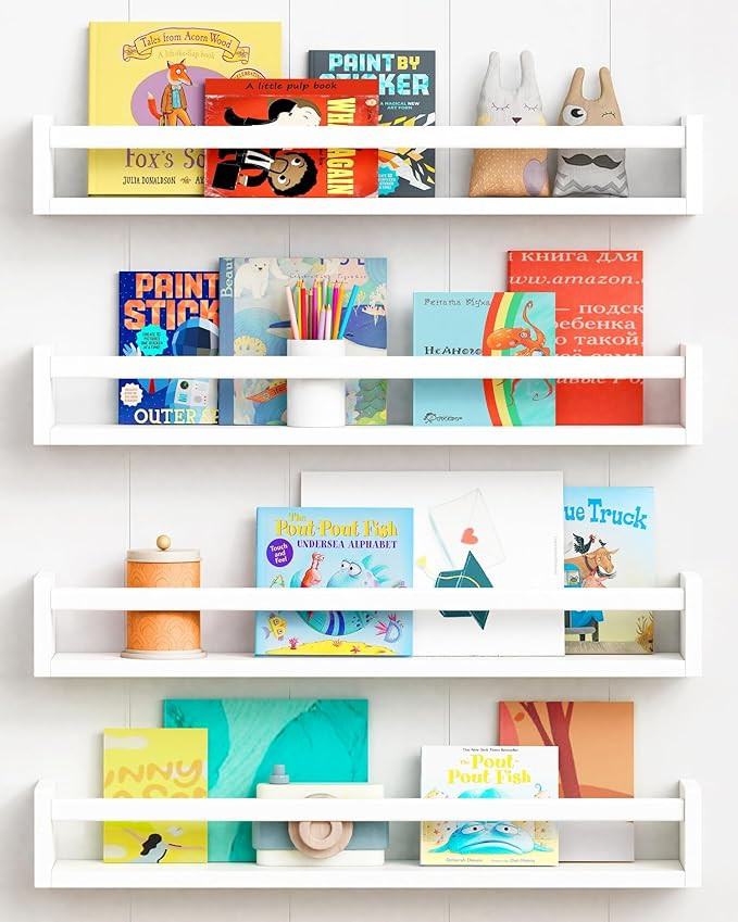 Forbena 24 Inch Wall Bookshelf for Kids Bedroom Set of 4, White Floating Nursery Book Shelves for... | Amazon (US)