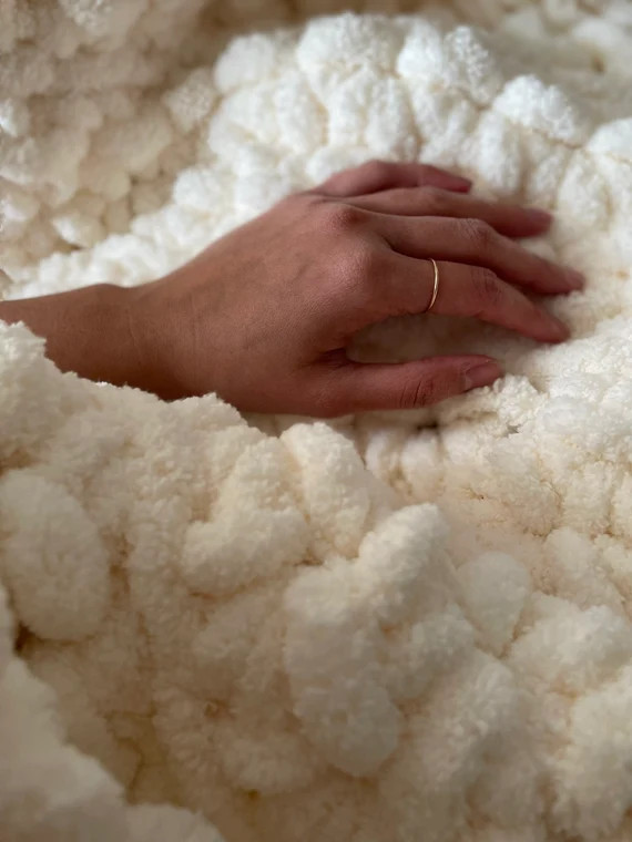 White Chenille Polyester Crochet Throw Blanket // Weighted | Etsy | Etsy (US)