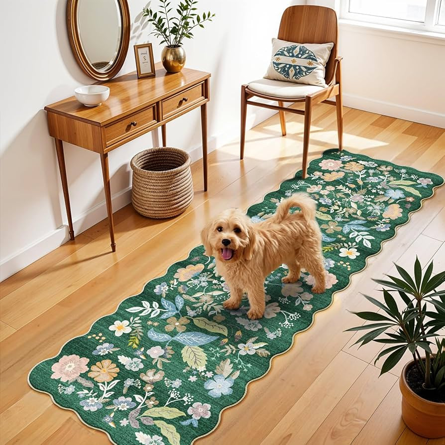 2x6 Scalloped Kitchen Runner Rug – Non-Slip Washable Floral Carpet Runner for Hallway Entryway ... | Amazon (US)