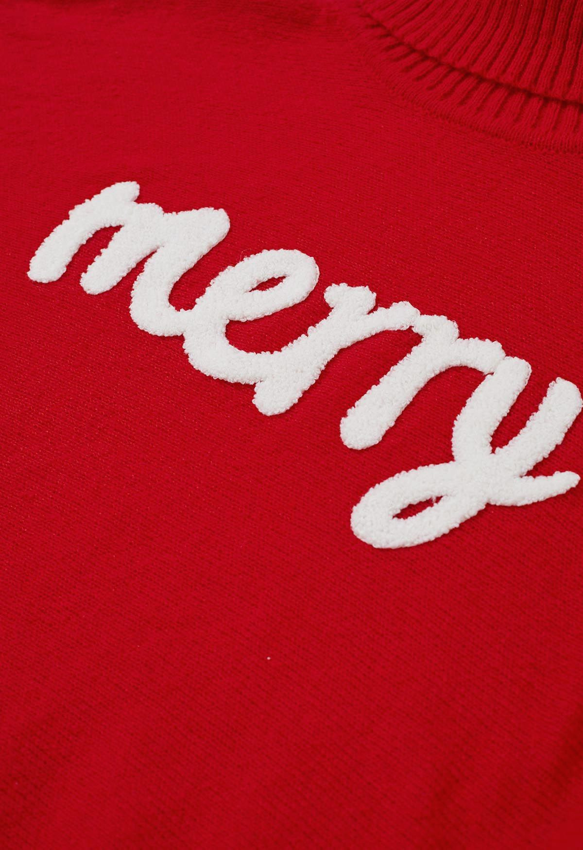 Merry Turtleneck Batwing Sleeve Knit Sweater in Red | Chicwish