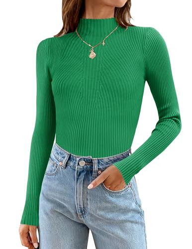 ZESICA Women's 2025 Fall Long Sleeve Turtleneck T Shirt Ribbed Knit Sweater Slim Fit Basic Casual... | Amazon (US)