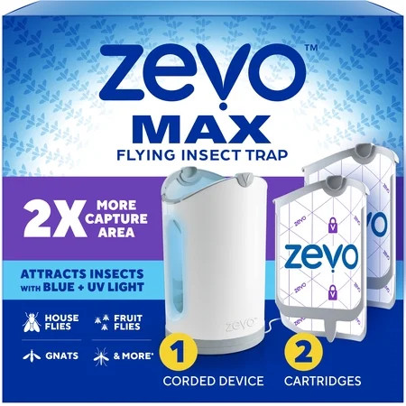 Zevo Max Flying Insect Indoor Fly Trap: Easy, Mess-Free Solution - Light Trap Catches & Kills House Flies, Fruit Flies, Gnats, & More (1 Plug in Device & 2 Cartridges) | Walmart (US)