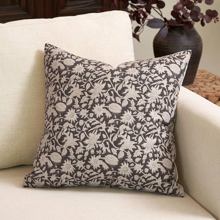 Amor Virisso Throw Pillow Covers 20x20 Floral Pillow Covers Block Print Farmhouse Neutral Pillow ... | Amazon (US)