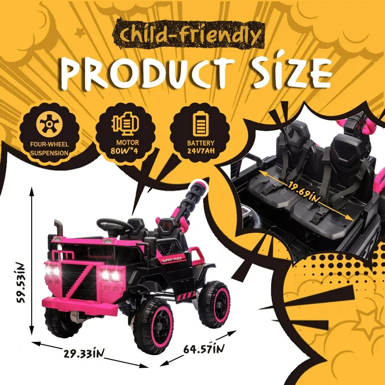 Xuanlur 24V 7AH Ride on Toys w/Spacious 3-Seater, Remote Control, 4WD Kids Electric Car w/Built-i... | Walmart (US)