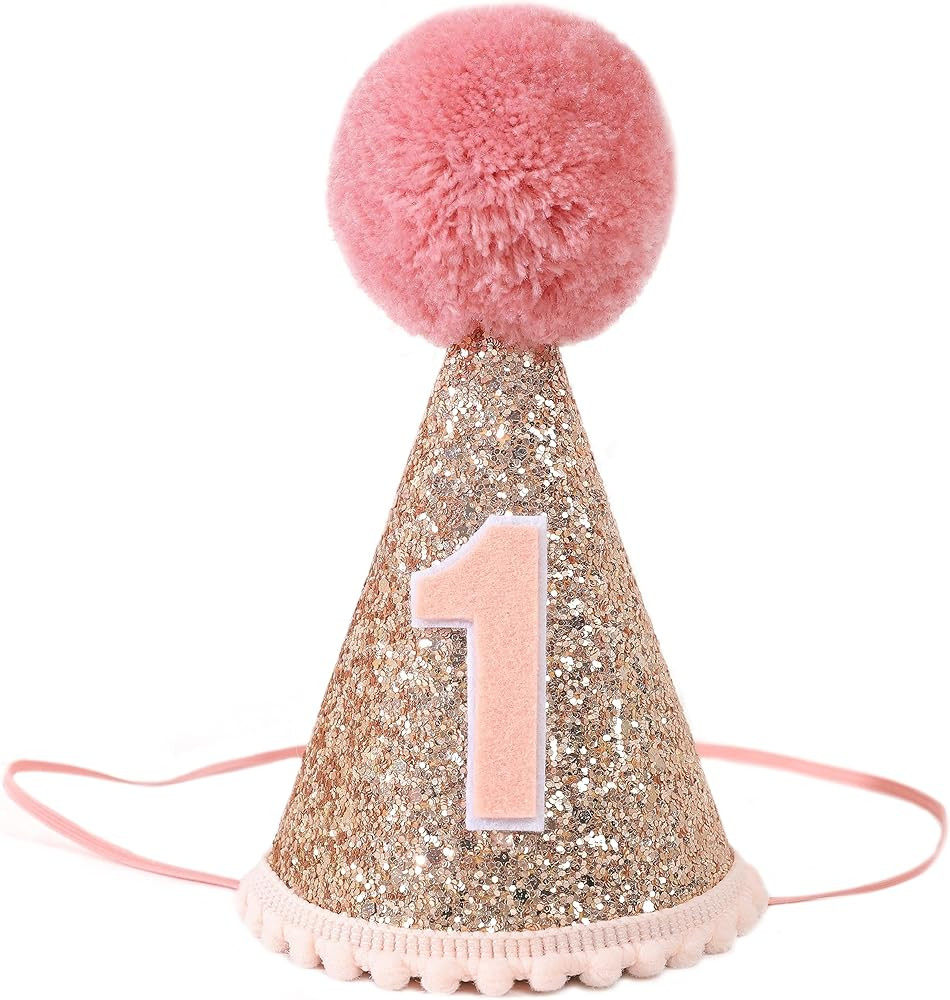 Rose Gold 1st Birthday Crown and Cake Smash Props - Girls' Party Hat, Pink Glitter Decorations | Amazon (US)