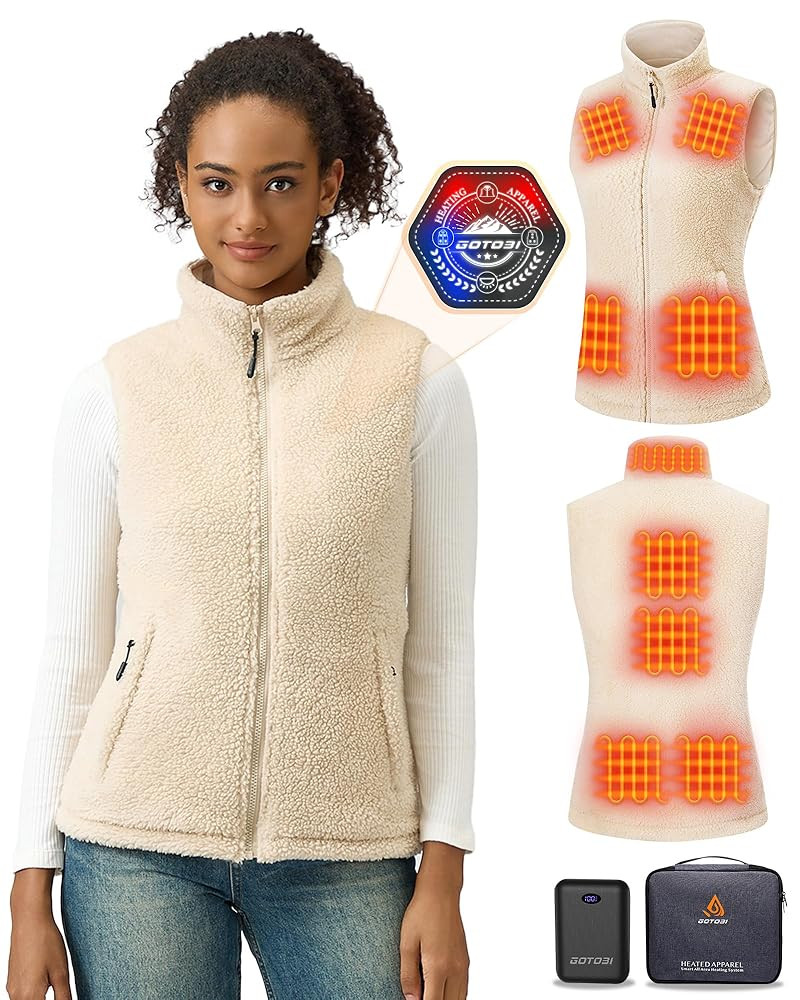 Fuzzy Fleece Heated Vest for Women with 7.4V 16000mAh Battery, Ergonomics Heating System, 9 Zones... | Amazon (US)