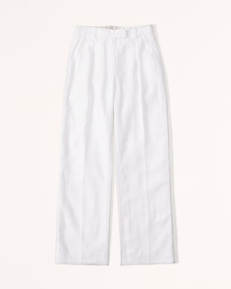 Abercrombie & Fitch Women's Premium Linen Tailored Pant in White - Size 32L | Abercrombie & Fitch (US)