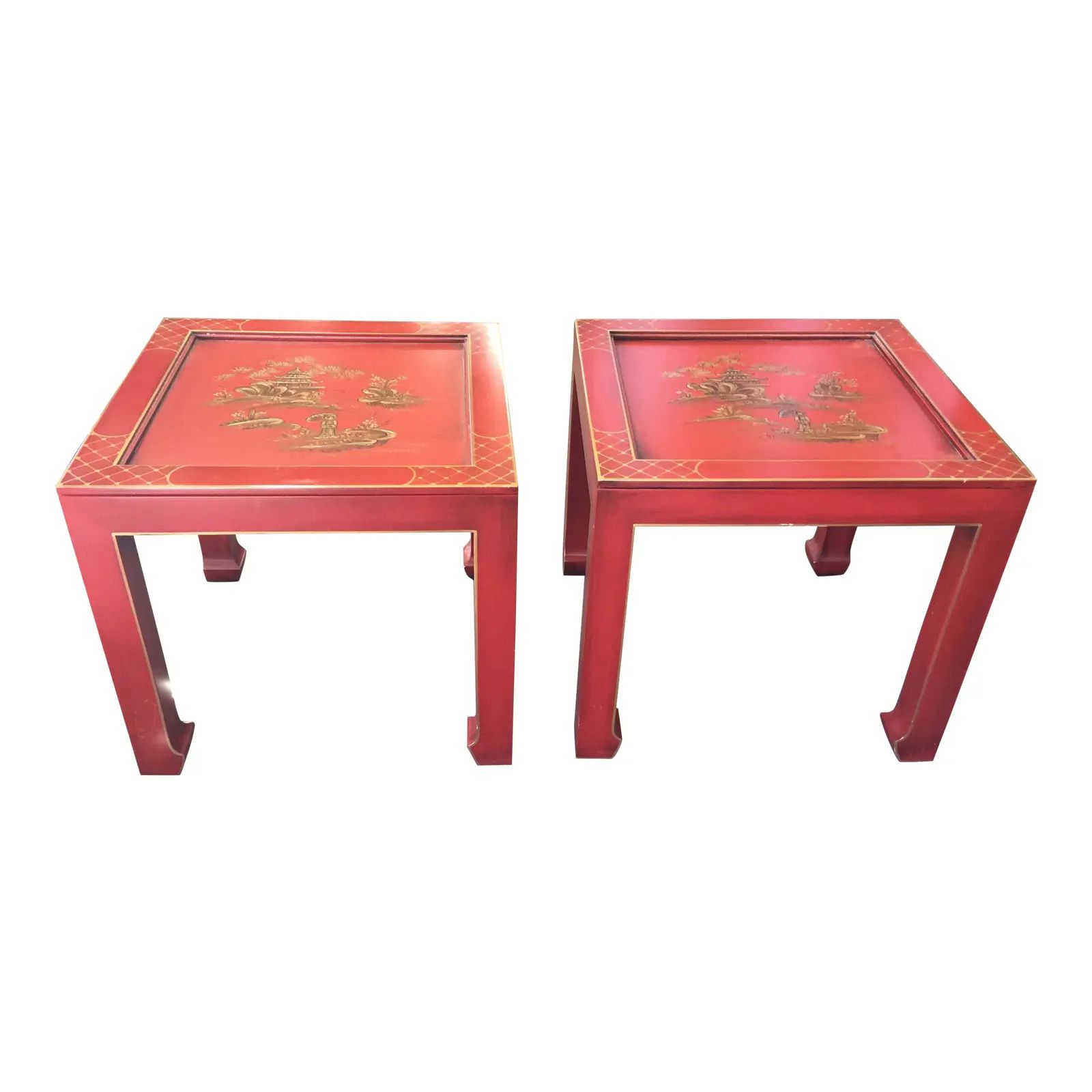 Hand Painted Chinoiserie Tables Signed Retha | Chairish