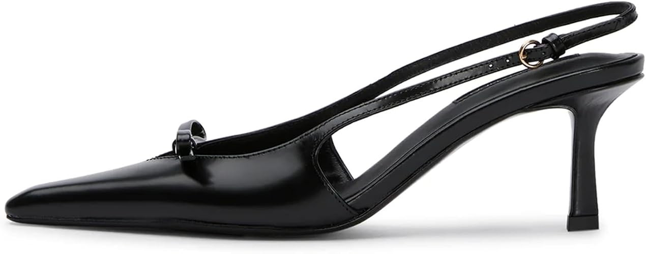 Mattiventon Kitten Heels with Bow Closed Toe Slingback Heels | Amazon (US)