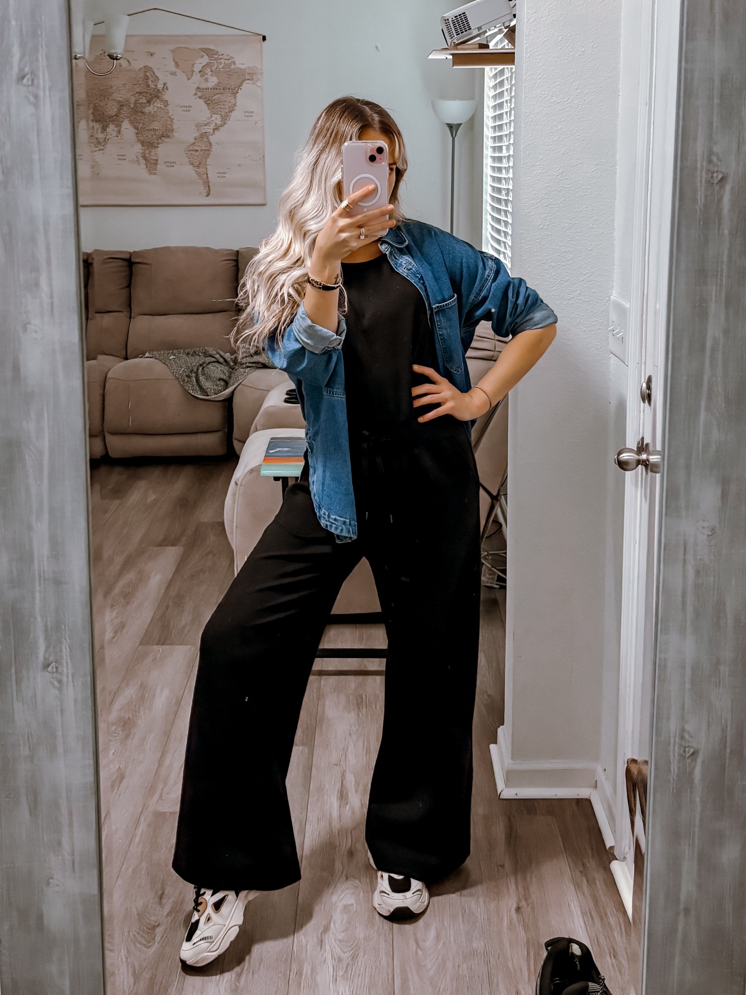 A cozy Monday as a substitute called for my favorite jumpsuit and an unfinished denim dad shirt ☕️🍎 I like to dress-ccessorize it up with a pretty bracelet stack, rings, chain necklace, earring stack and some curls💁🏼‍♀️ GOLD everything😉

#LTKStyleTip #LTKWorkwear #LTKFindsUnder50