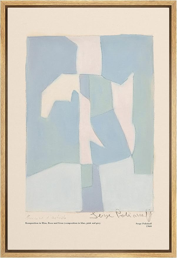 SIGNLEADER Framed Canvas Print Wall Art Serge Poliakoff Blue Pastel Blocks Abstract Shapes Illust... | Amazon (US)