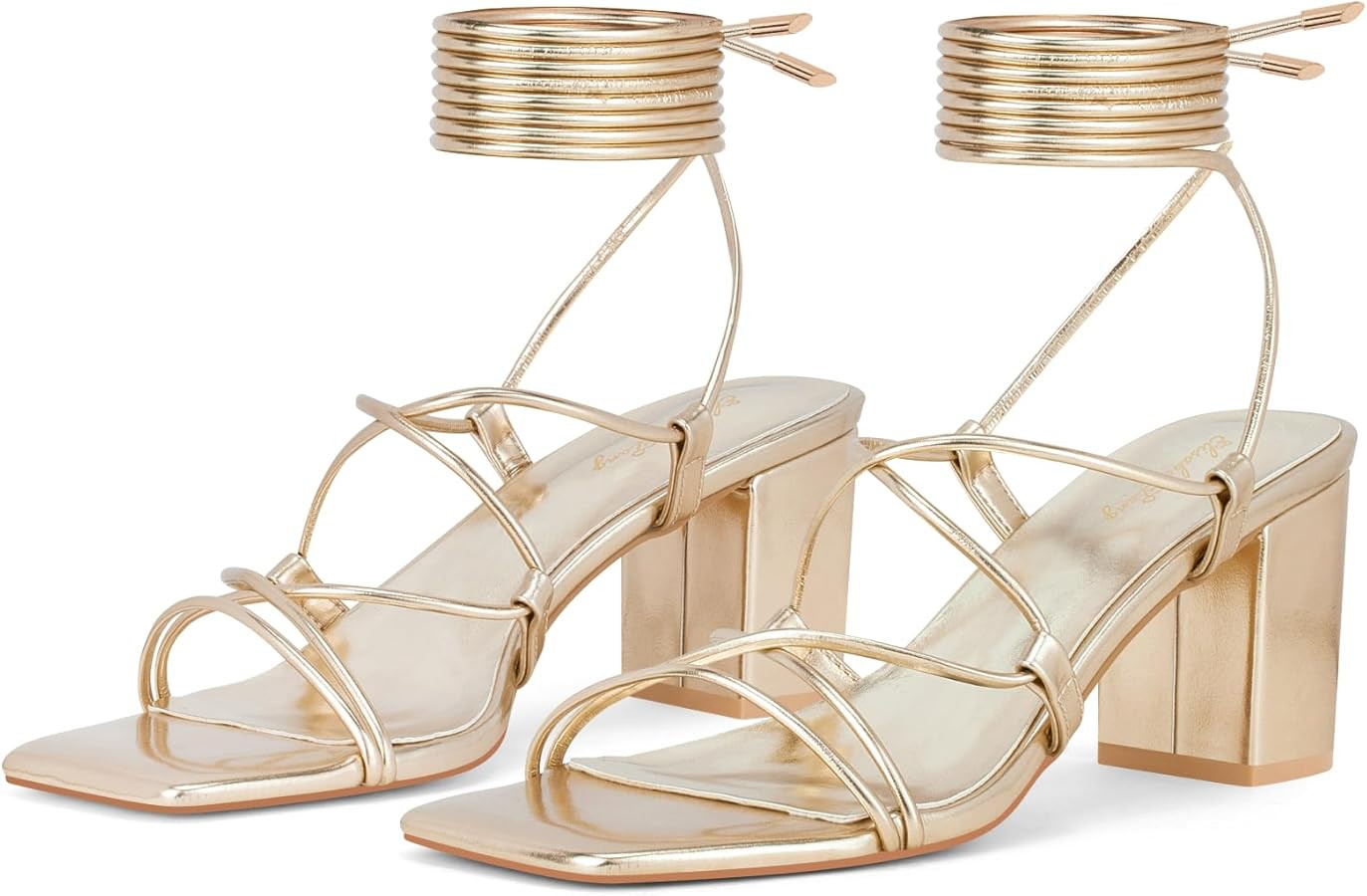 Elisabet Tang Women's High Heeled Sandals 2.4 Inches Chunky Strappy Lace Up Block Heels Square Op... | Amazon (US)