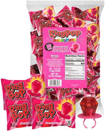 Ring Pop Individually Wrapped Pink Strawberry Party Pack – 30 Count Christmas Strawberry Flavored Pi | Amazon (US)