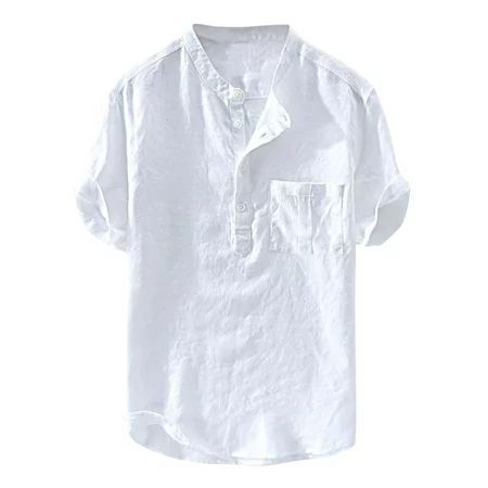 Men Shirts Short Sleeve Men Tee Shirts Button Up For Men Beach Summer Pocket T Men Stand Collar Pull | Walmart (US)