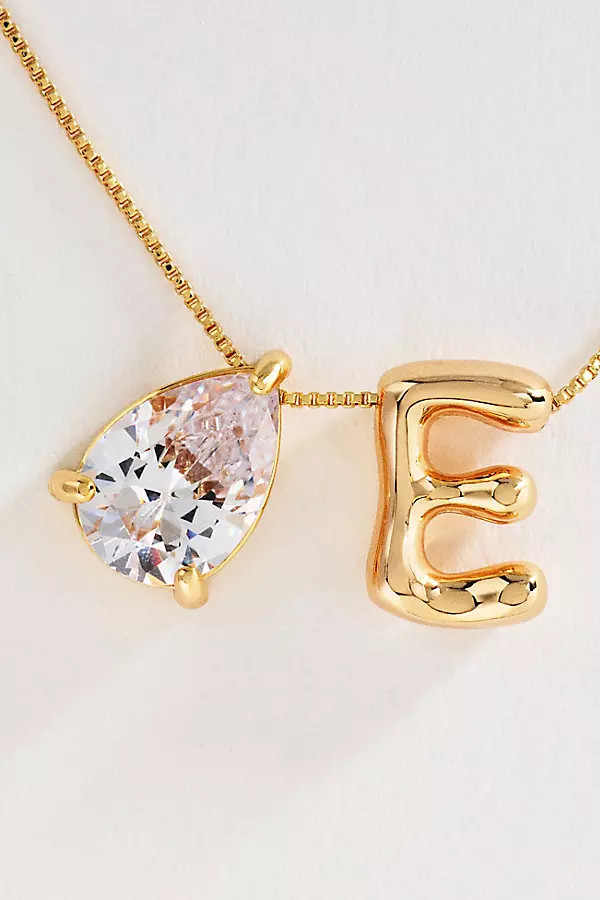 Bubble Initial and Pear-Cut Stone Necklace | Anthropologie (US)