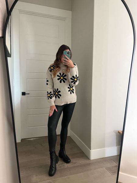Got so many compliments on this amazon sweater! Paired it with Spanx faux leather leggings and Chelsea black boots. Leggings and boots are Definitely a fall staple! 

Women's 2023 Fall Fashion Turtleneck Sweaters Long Sleeve Lantern Ribbed Knit Chunky Loose Pullover Jumper Tops  

#LTKstyletip #LTKmidsize #LTKover40
