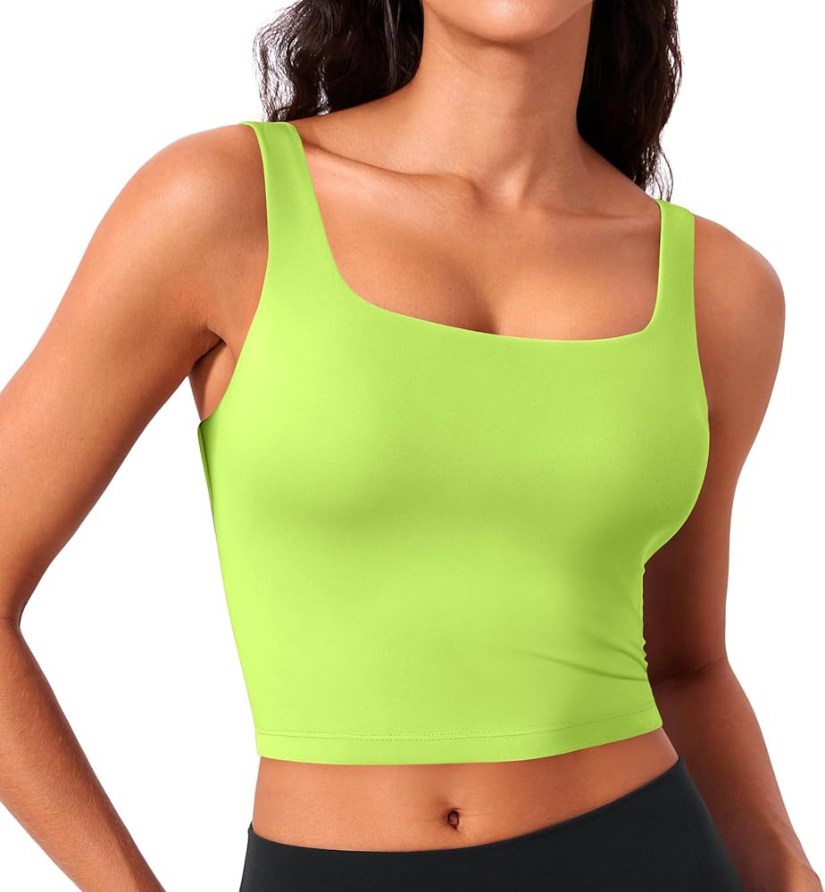 PINSPARK Sports Bra for Women Square Neck Longline Tank Top with Built in Bra | Amazon (US)
