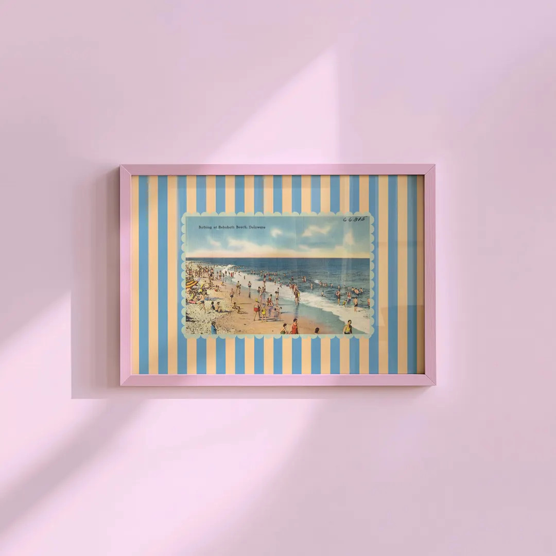 East Coast Art, Vintage Beach Art, Rehoboth Beach Art, Trendy Striped Art, Delaware Art, Retro Pr... | Etsy (US)