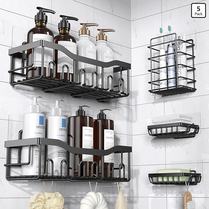 EUDELE Adhesive Shower Caddy, 5 Pack Rustproof Stainless Steel Bath Organizers With Large Capacit... | Amazon (US)