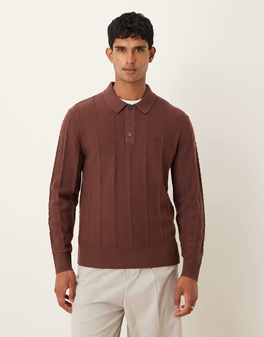 Abercrombie & Fitch long sleeve chest logo polo neck sweater in brown | ASOS (Global)