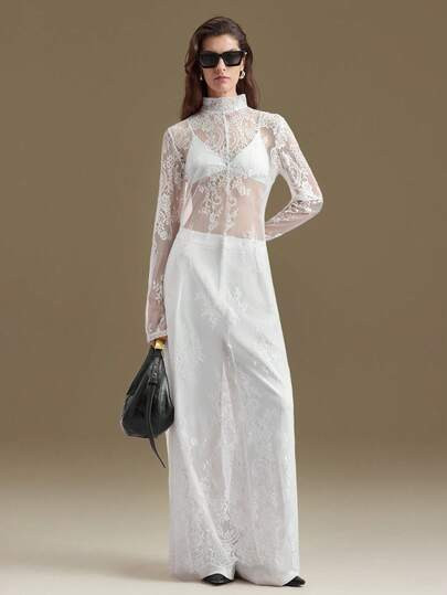 💰Price[$12.59] -29%
🛒Ontre Women's White Bodycon Maxi Dress Featuring Sheer Lace With A Sta... | SHEIN