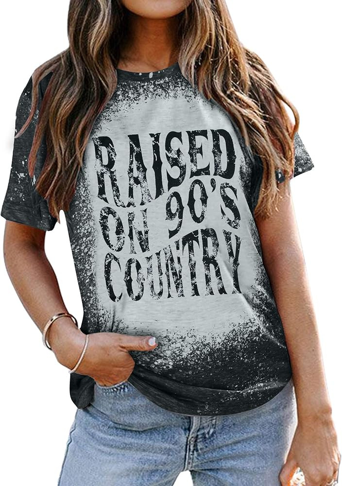 Raised on 90s Country Shirts Women: Country Music Shirt Vintage Concert Casual Short Sleeve Tee T... | Amazon (US)