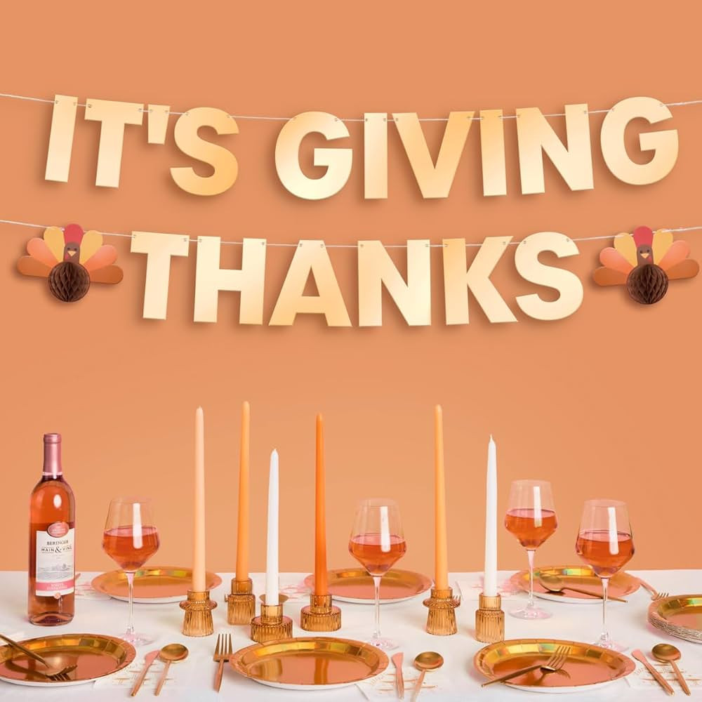 xo, Fetti It's Giving Thanks Fringe Banner - Gold Foil, 5 Ft. | 3D Turkey Garland, Thanksgiving D... | Amazon (US)