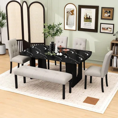 6-Piece Dining Table Set with Table, 4 Upholstered Chairs and Bench | Wayfair North America