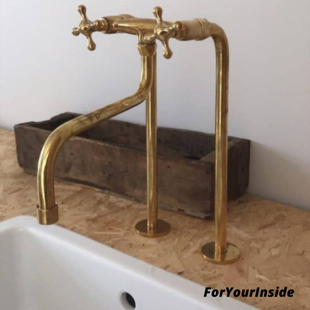 Unlacquered brass kitchen faucet , bridge faucet , brass kitchen faucet , sink faucet , faucet , ... | Etsy (US)