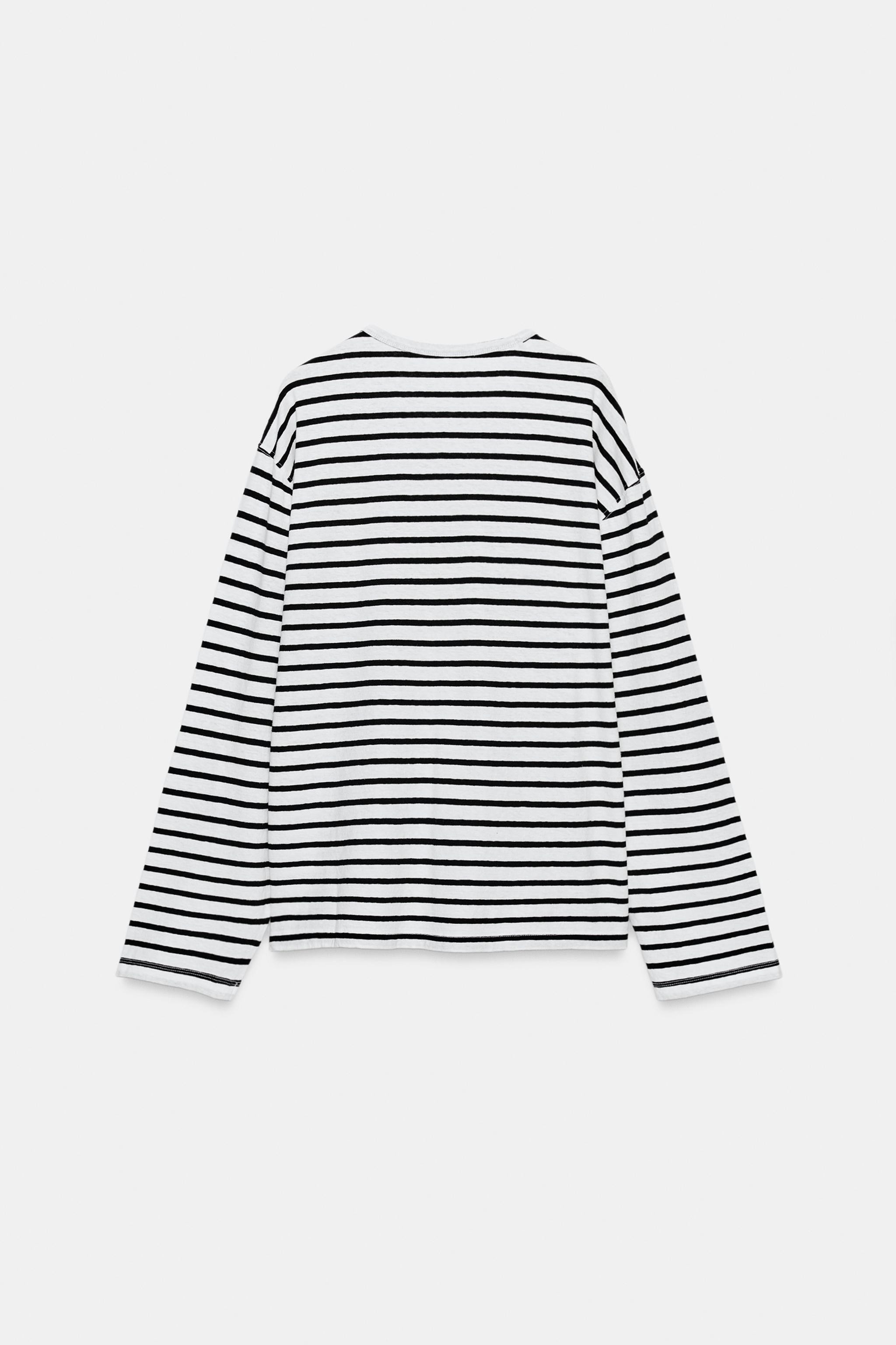 STRIPED COTTON AND LINEN T-SHIRT | Zara US