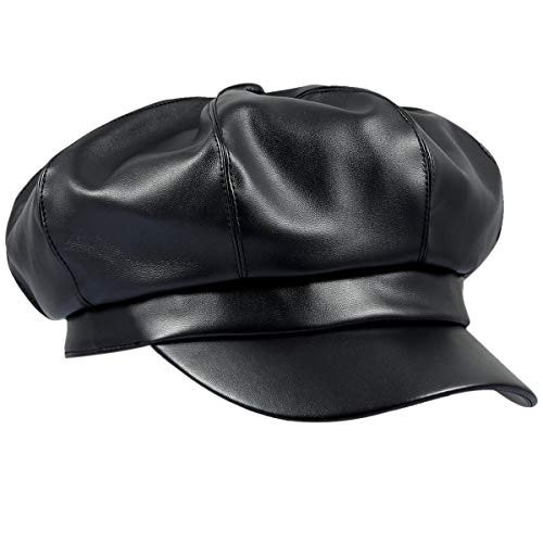 moonsix Newsboy Hat,Plain Cabbie Visor Beret Gatsby Ivy Caps for Women,Black(PU Leather Style 2) | Amazon (US)