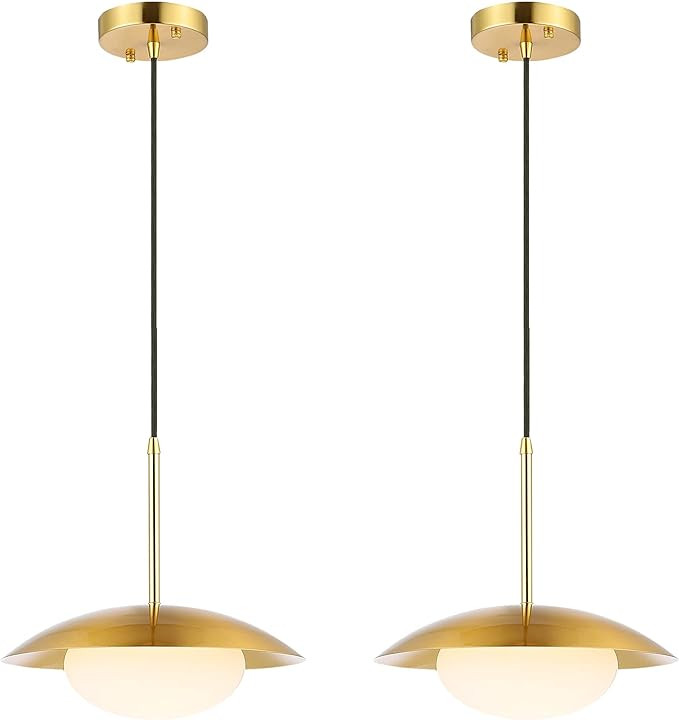 Modern Pendant Lighting Set of 2 Industrial Hanging Light Brushed Brass Finished Dome Shades Whit... | Amazon (US)