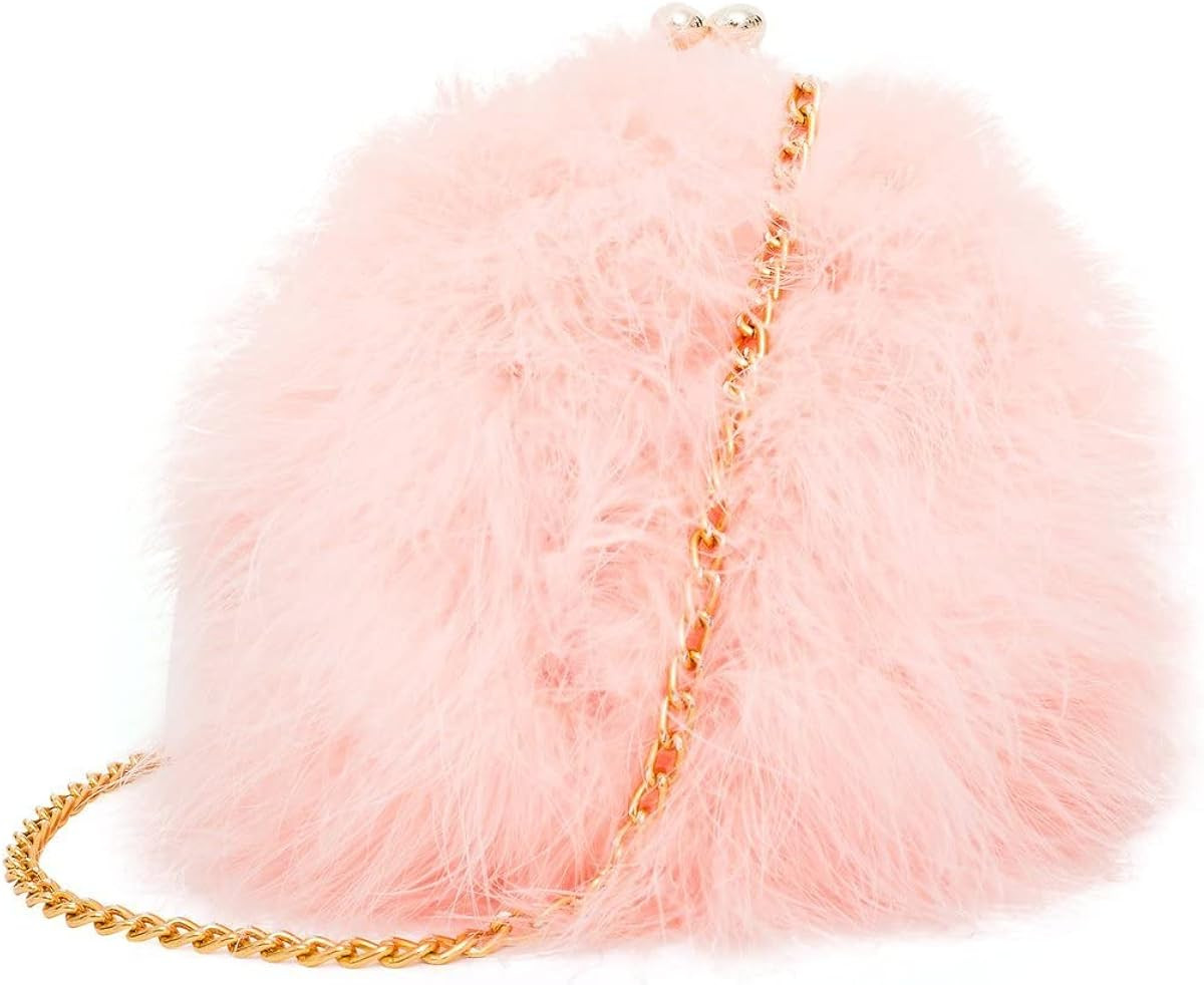 Flada Women's Faux Fluffy Feather Round Clutch Shoulder Bag | Amazon (US)