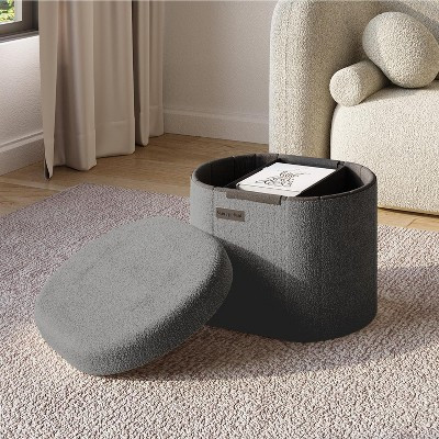 StorageBud 16 Inch Oval Storage Ottoman, Gray Ottoman with Storage for Living Room, Boucle Foot Stool Ottoman | Target