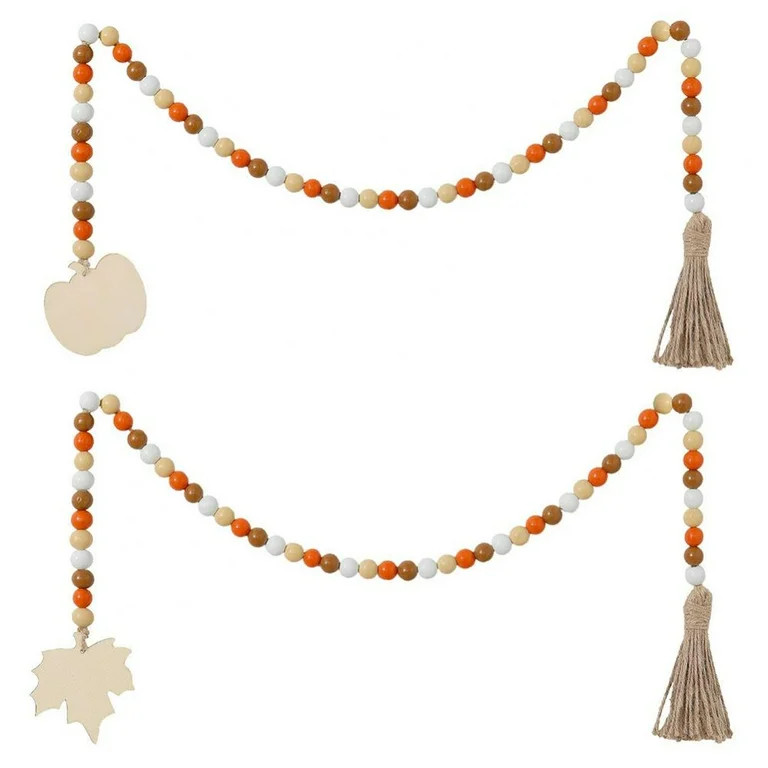 2PCS Fall Wood Bead Tassel Pumpkin And Maple Leaves 39 Inch Garland Farmhouse Rustic Bead With Ju... | Walmart (US)