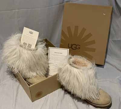 Details about   UGG authentic Mongolian Sheepskin Lida boots TAN SUEDE ivory fur short SIZE 6 | eBay US