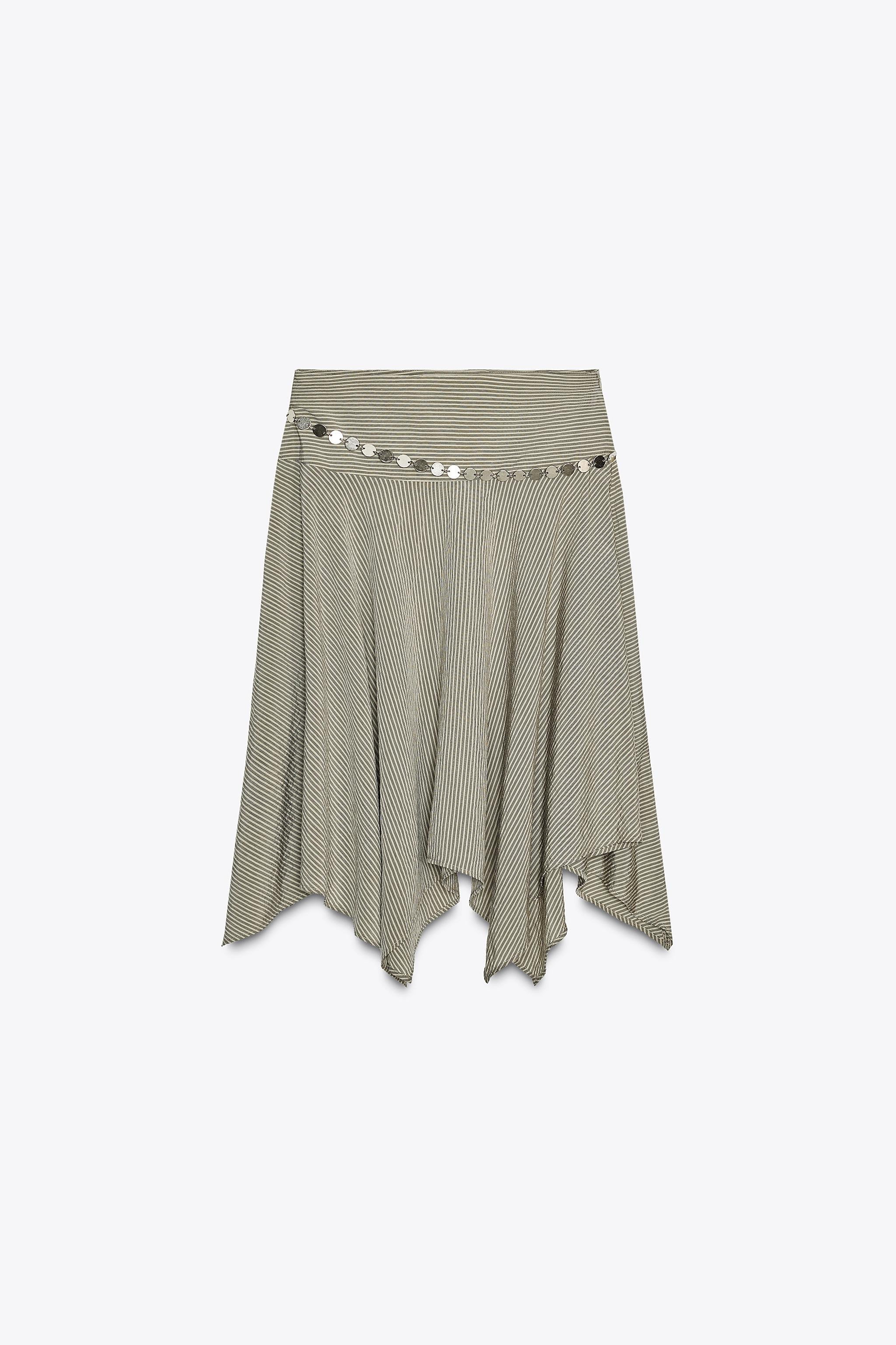 STRIPED ASYMMETRIC BELT MIDI SKIRT | Zara UK